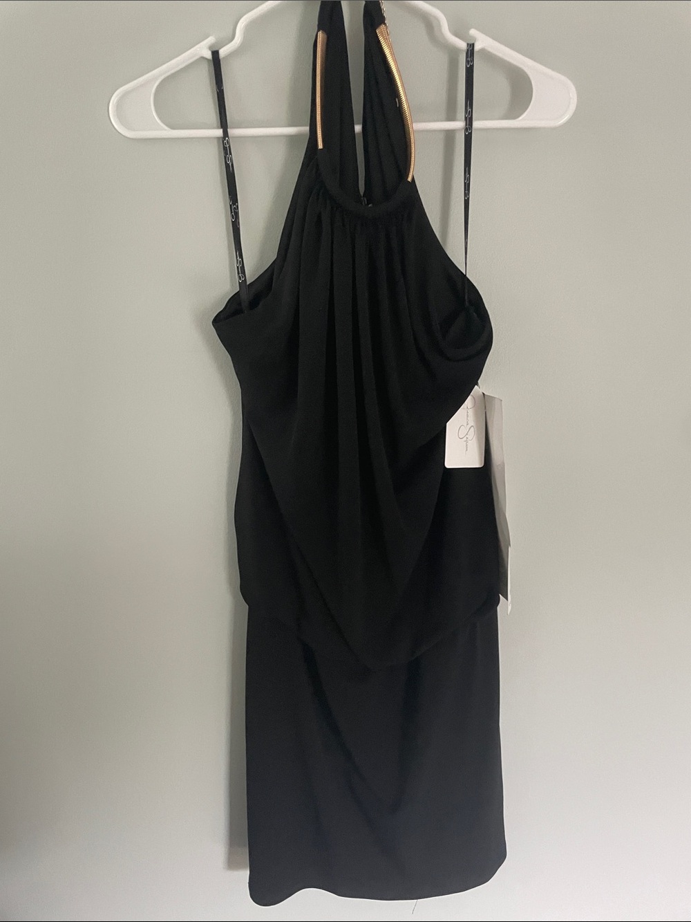 Jessica Simpson Black One-Shoulder Draped Halter Dress